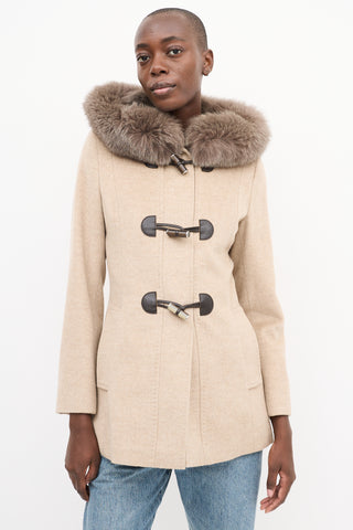 Max Mara Studio Beige Wool Hooded Coat