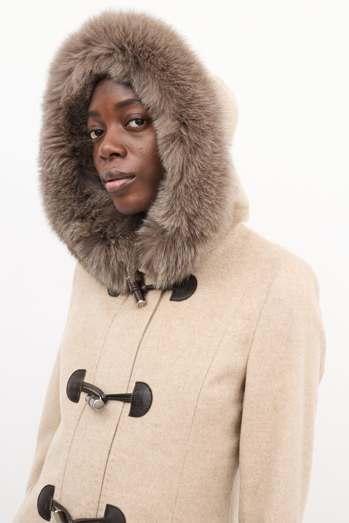 Max Mara Studio Beige Wool Hooded Coat