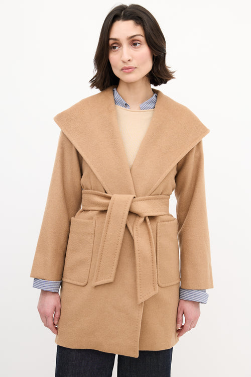 Max Mara Brown Wool Belted Wrap Coat