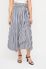 Max Mara Navy & White Stripe Midi Wrap Skirt