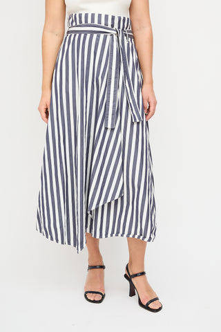 Max Mara Navy & White Stripe Midi Wrap Skirt