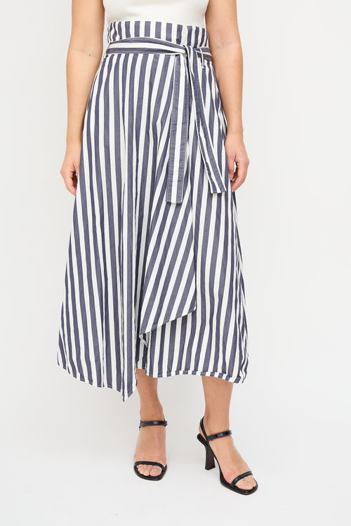 Max Mara Navy & White Stripe Midi Wrap Skirt