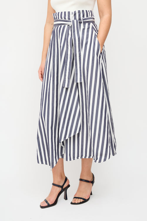Max Mara Navy & White Stripe Midi Wrap Skirt