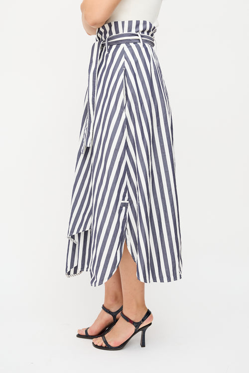 Max Mara Navy & White Stripe Midi Wrap Skirt