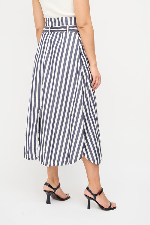 Max Mara Navy & White Stripe Midi Wrap Skirt