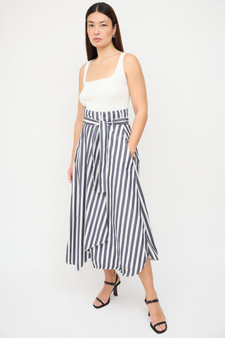 Max Mara Navy & White Stripe Midi Wrap Skirt