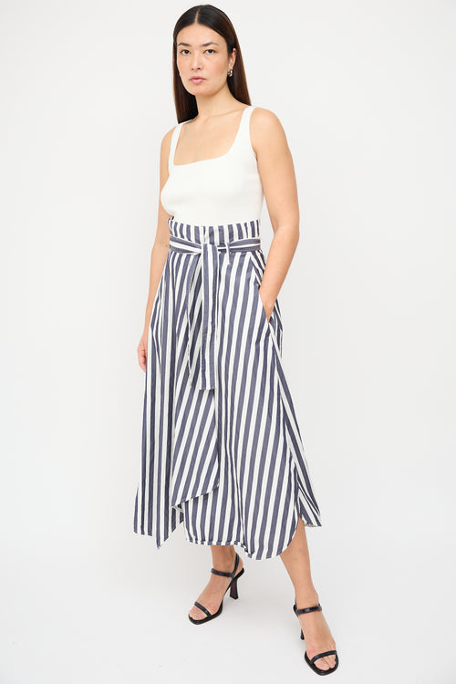 Max Mara Navy & White Stripe Midi Wrap Skirt