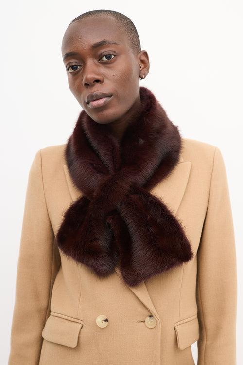 Max Mara Burgundy Fur & Wool Scarf