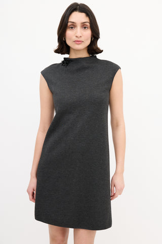 Max Mara S Dark Grey Embellished Shift Dress