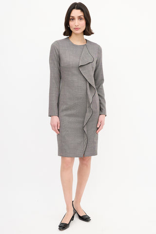 Max Mara Black & White Worsted Wool Drape Dress