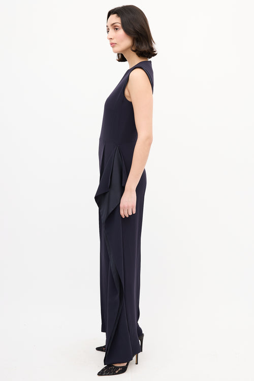 Max Mara Navy Wide Leg Sleeveless Jumpsuit