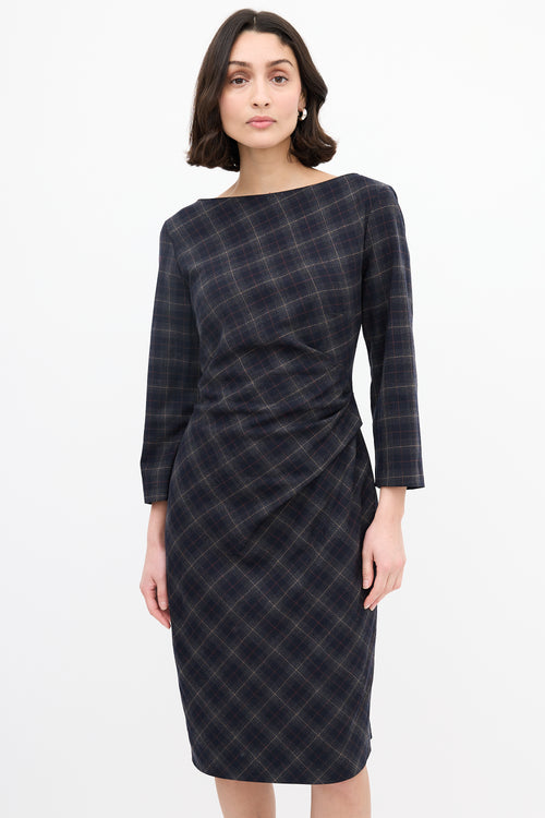 Max Mara Weekend Navy Plaid Midi Dress