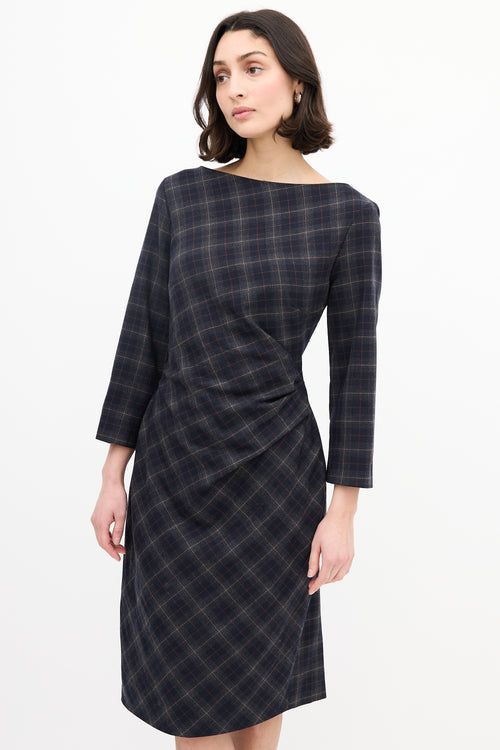 Max Mara Weekend Navy Plaid Midi Dress