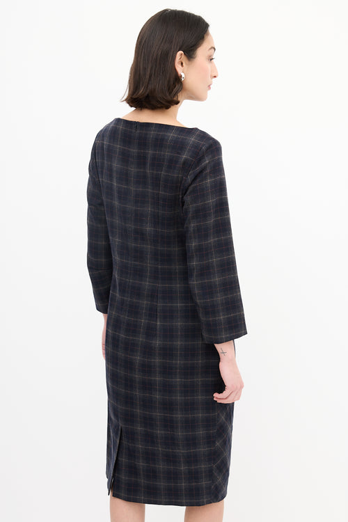 Max Mara Weekend Navy Plaid Midi Dress