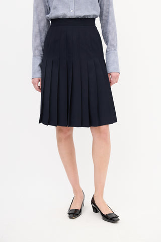 Max Mara Navy Wool Pleated Midi Skirt