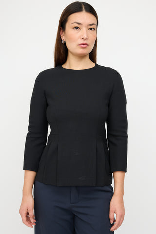 Max Mara Black Wool Pleated Peplum Top