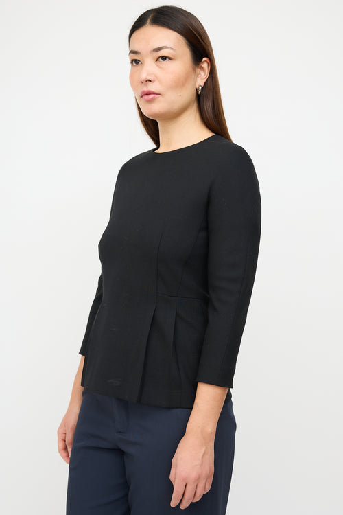 Max Mara Black Wool Pleated Peplum Top