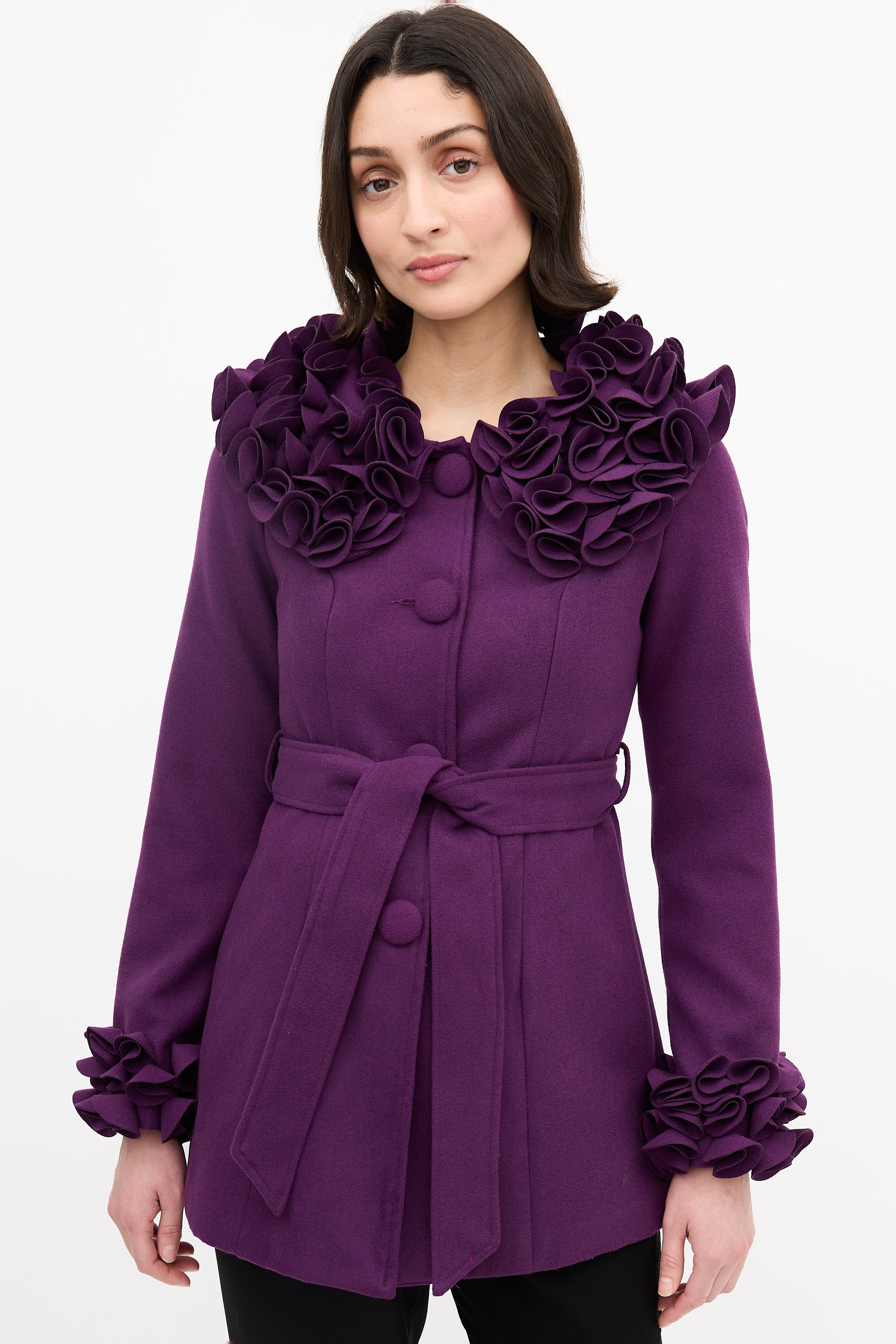 Purple Ruffle Jacket Max Mara // Purple Sparkly Ruffle Short Coat – VSP Consignment
