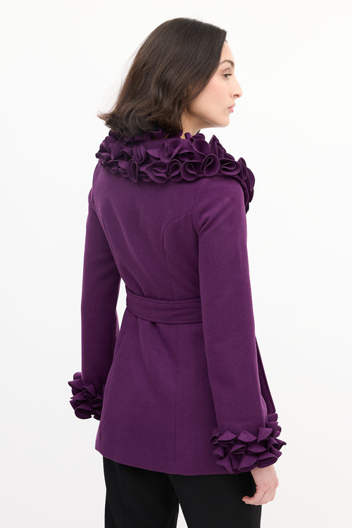 Max Mara Purple Sparkly Ruffle Short Coat