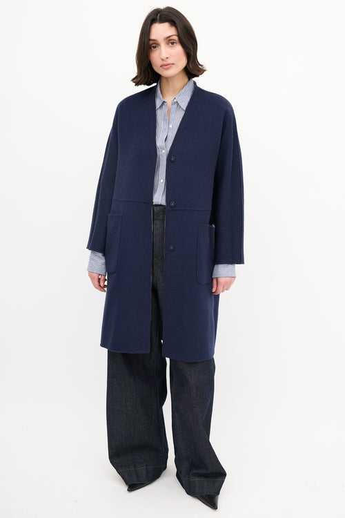 Max Mara Weekend Navy & Heather Grey Wool Reversible Coat