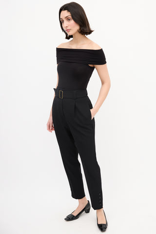 Max Mara Black Wool Belted High Waist Trouser