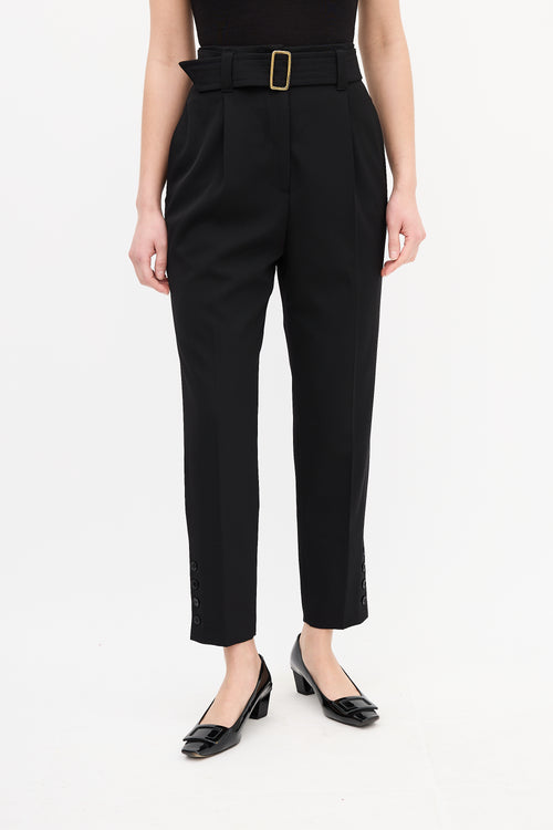 Max Mara Black Wool Belted High Waist Trouser