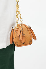 MCM Brown Monogram Mini Aren Boston Bag