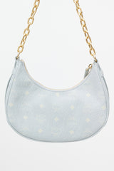 MCM Light Blue Monogram Leather Small Aren Crescent Bag