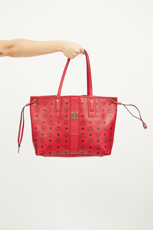 MCM Red Monogram Liz Reversible Tote Bag