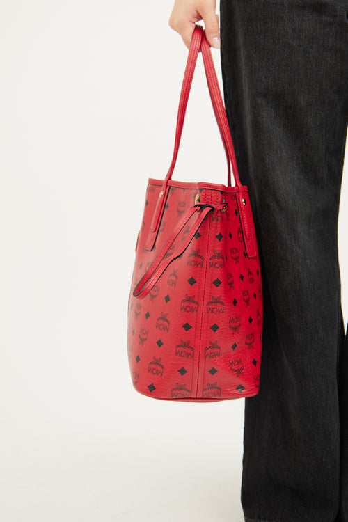 MCM Red Monogram Liz Reversible Tote Bag