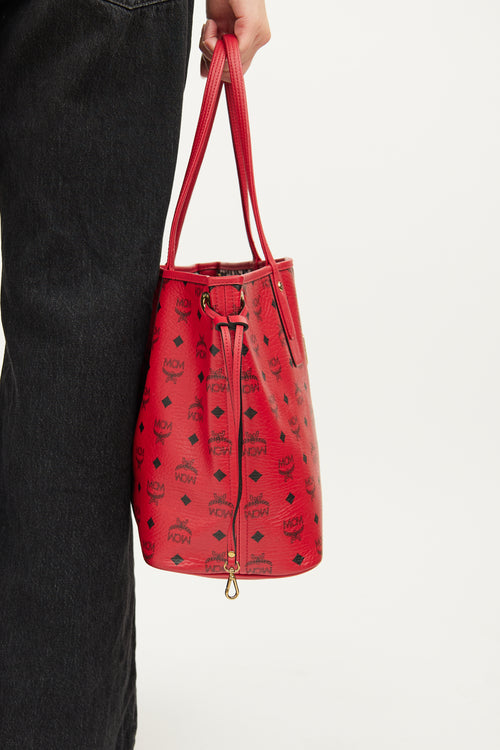 MCM Red Monogram Liz Reversible Tote Bag