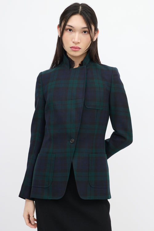 Alexander McQueen McQ Green & Navy Wool Asymmetric Blazer