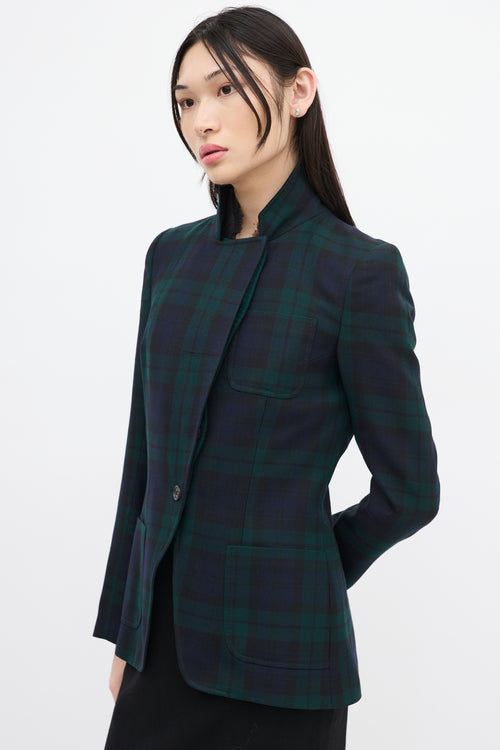 Alexander McQueen McQ Green & Navy Wool Asymmetric Blazer