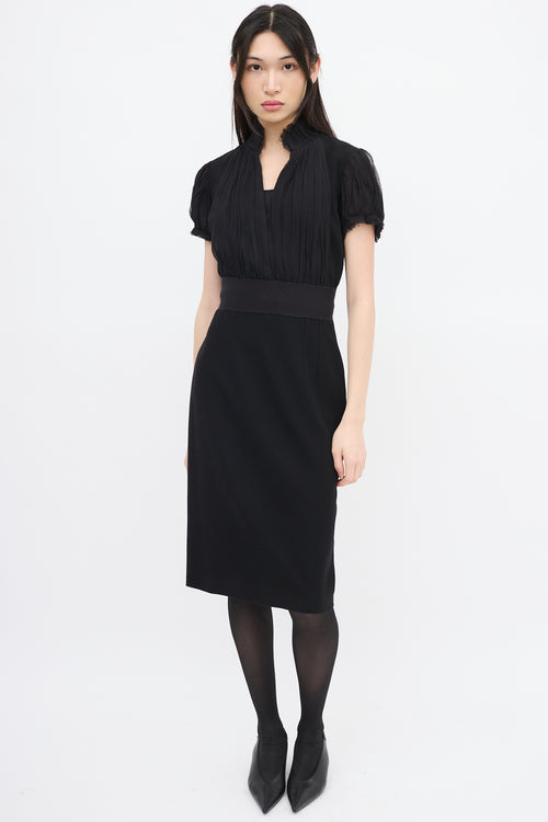 Alexander McQueen Black Wool & Silk Puff Sleeve Dress