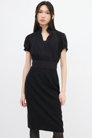 Alexander McQueen Black Wool & Silk Puff Sleeve Dress