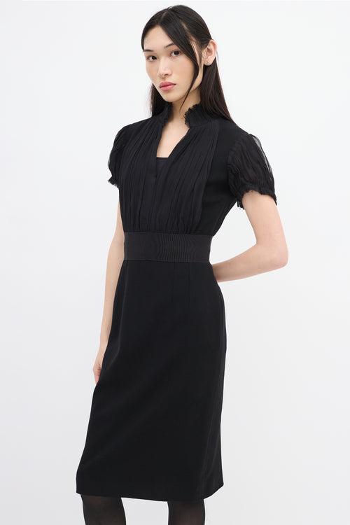 Alexander McQueen Black Wool & Silk Puff Sleeve Dress