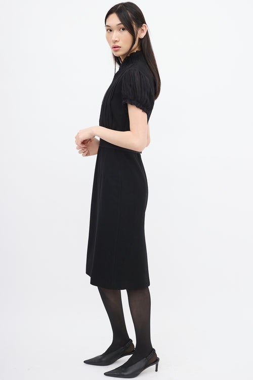 Alexander McQueen Black Wool & Silk Puff Sleeve Dress