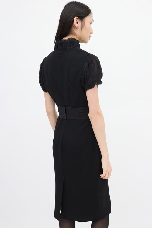 Alexander McQueen Black Wool & Silk Puff Sleeve Dress