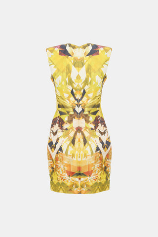 Alexander McQueen SS 2009 Runway Yellow & Multicolour Gem Reflection Wool Dress