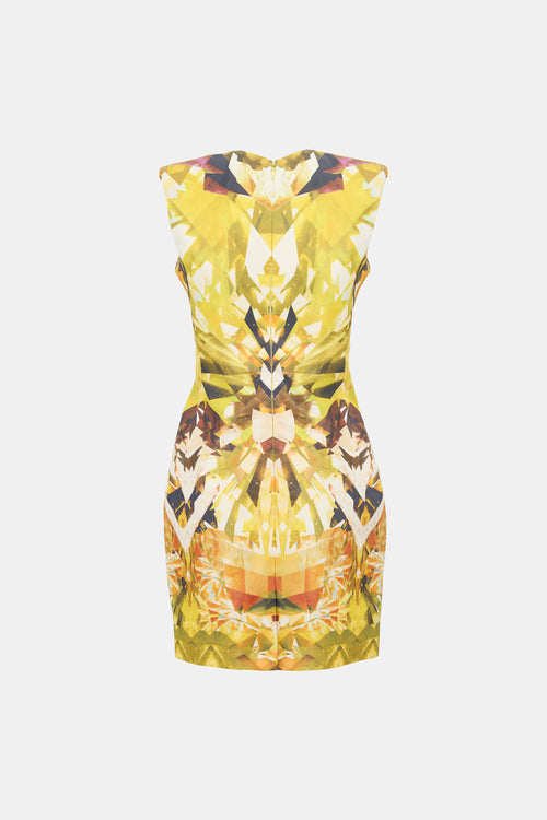 Alexander McQueen SS 2009 Runway Yellow & Multicolour Gem Reflection Wool Dress