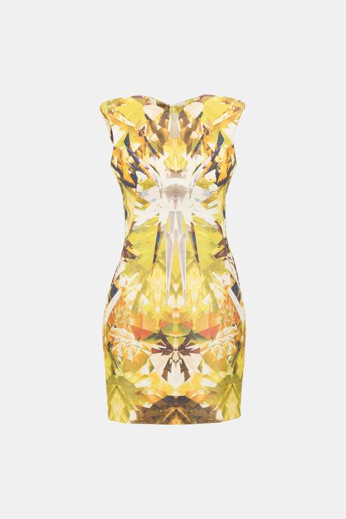 Alexander McQueen SS 2009 Runway Yellow & Multicolour Gem Reflection Wool Dress