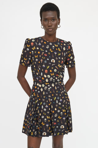 McQueen Pleated Patterned Dress