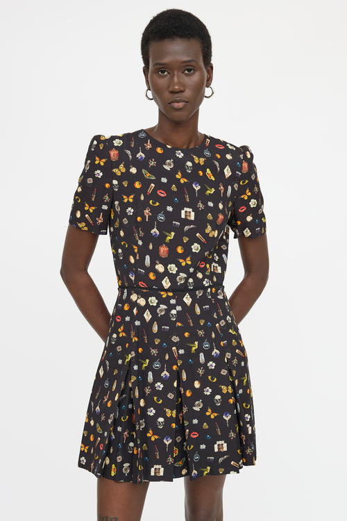 McQueen Pleated Patterned Dress