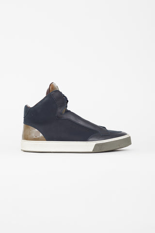 Louis Vuitton Navy Leather Damier High Top Sneaker