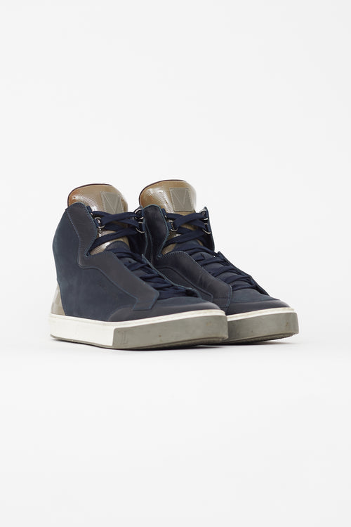 Louis Vuitton Navy Leather Damier High Top Sneaker