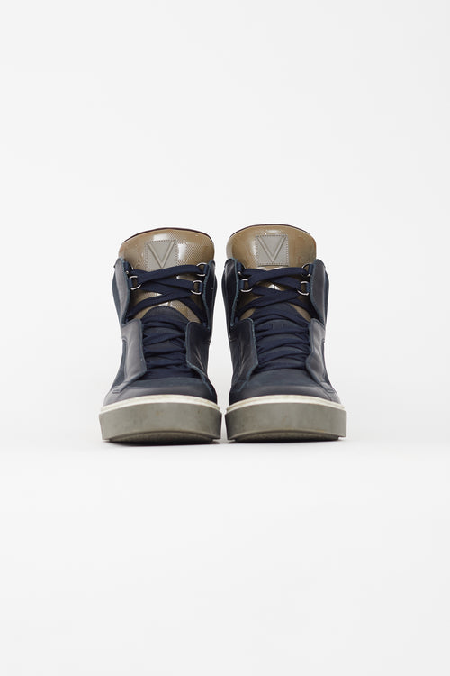 Louis Vuitton Navy Leather Damier High Top Sneaker