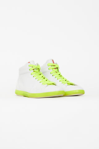 Prada White & Neon High Top Sneaker