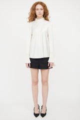 ME+EM Cream Satin Pleated Top