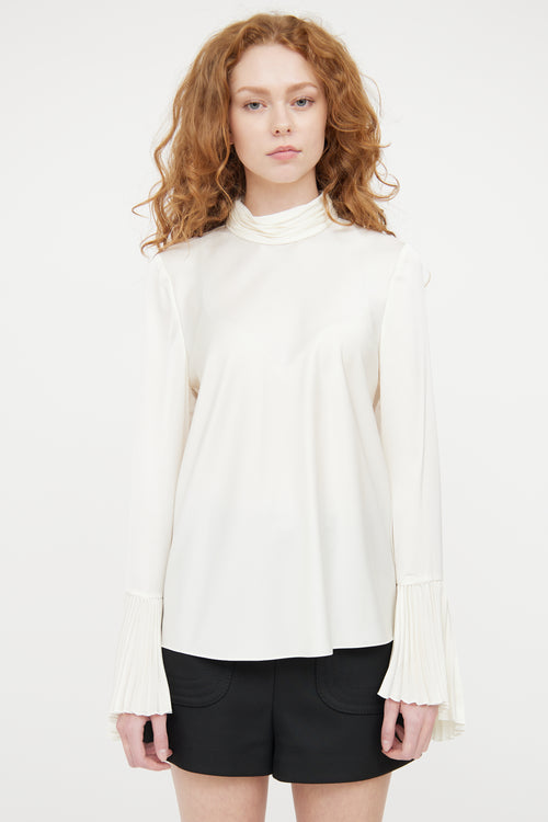 ME+EM Cream Satin Pleated Top