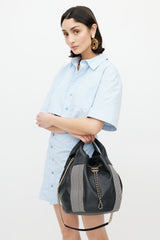 Chanel 2019 Black & White Stitched Drawstring Leather Bag